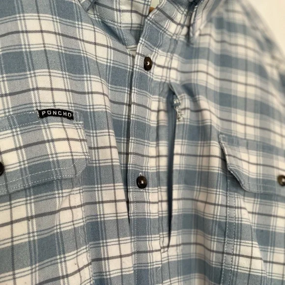 Poncho Light Blue Plaid Flannel Shirt, 3XL - Picture 3 of 7